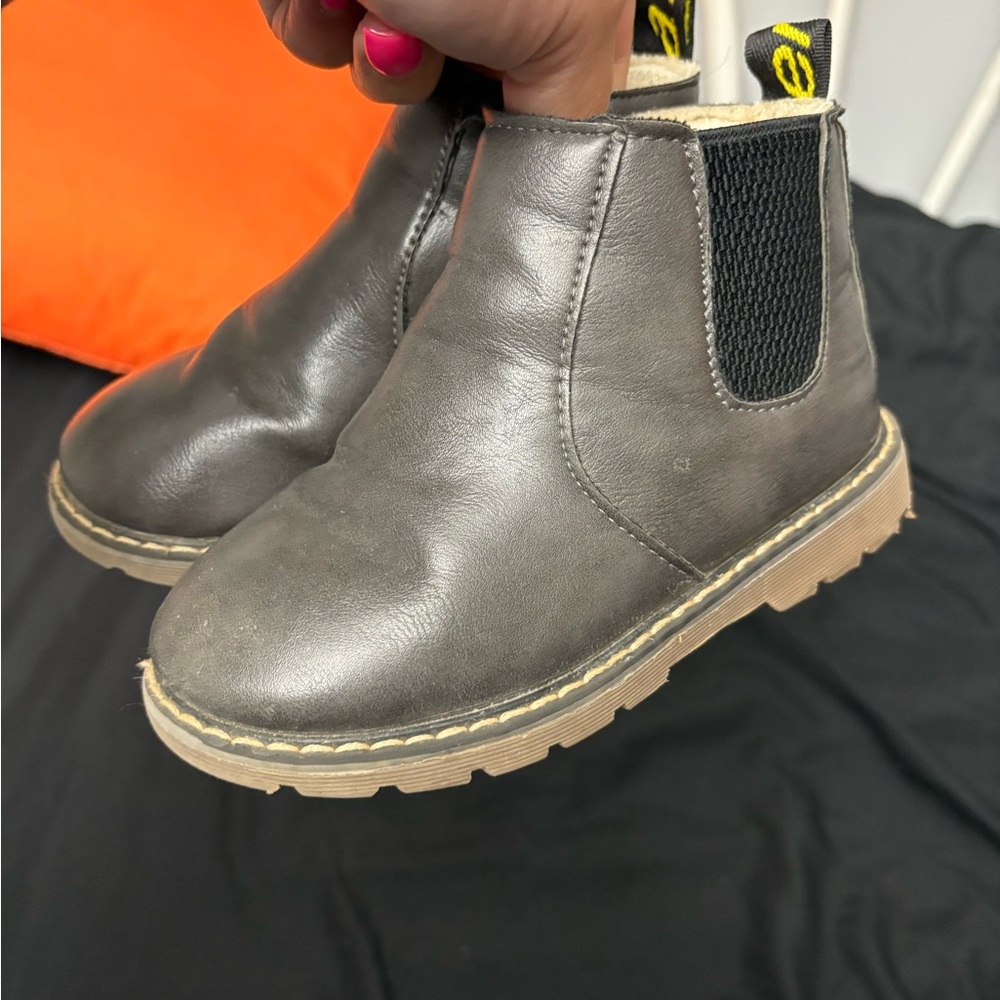 Gray Leather Chelsea Boots